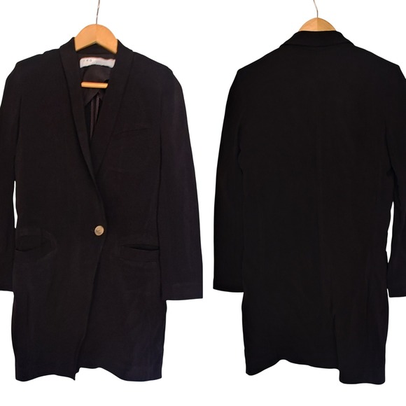 IRO Mayola Dress Tuxedo Wrap Effect Crepe Mini Long Sleeve Jacket Black FR 36 4 - Picture 1 of 13